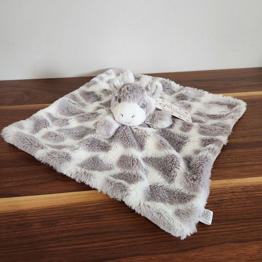 Oobles Giraffe Gray White Plush Lovey Security Blanket Rattle Soft Toy Baby